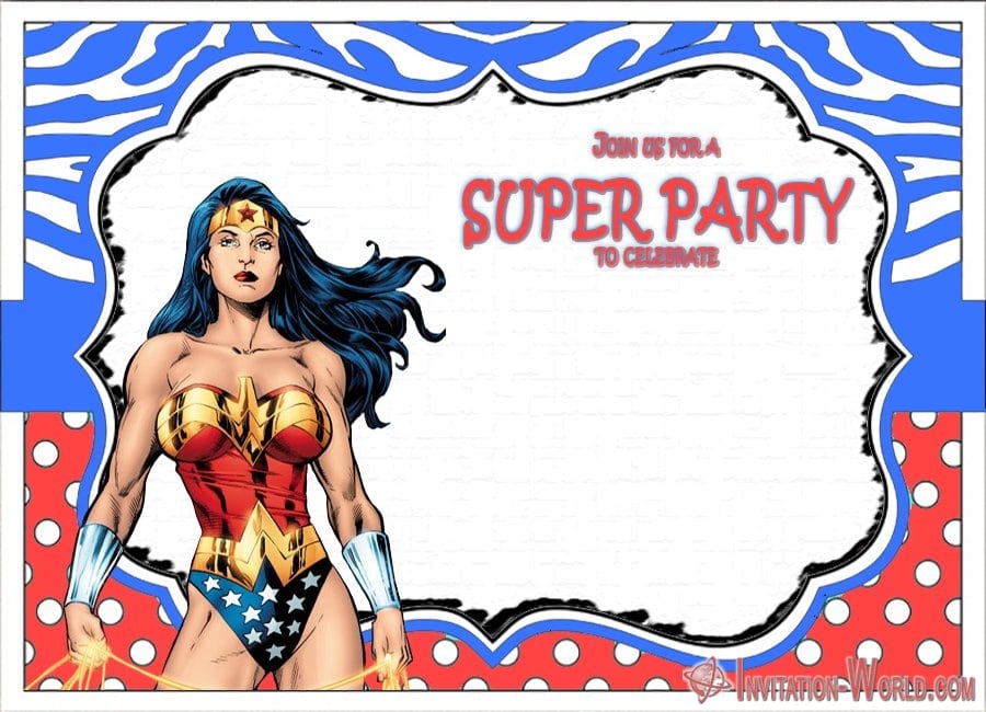 Wonder Woman Party Invitation Template - Wonder Woman Party Invitation Template