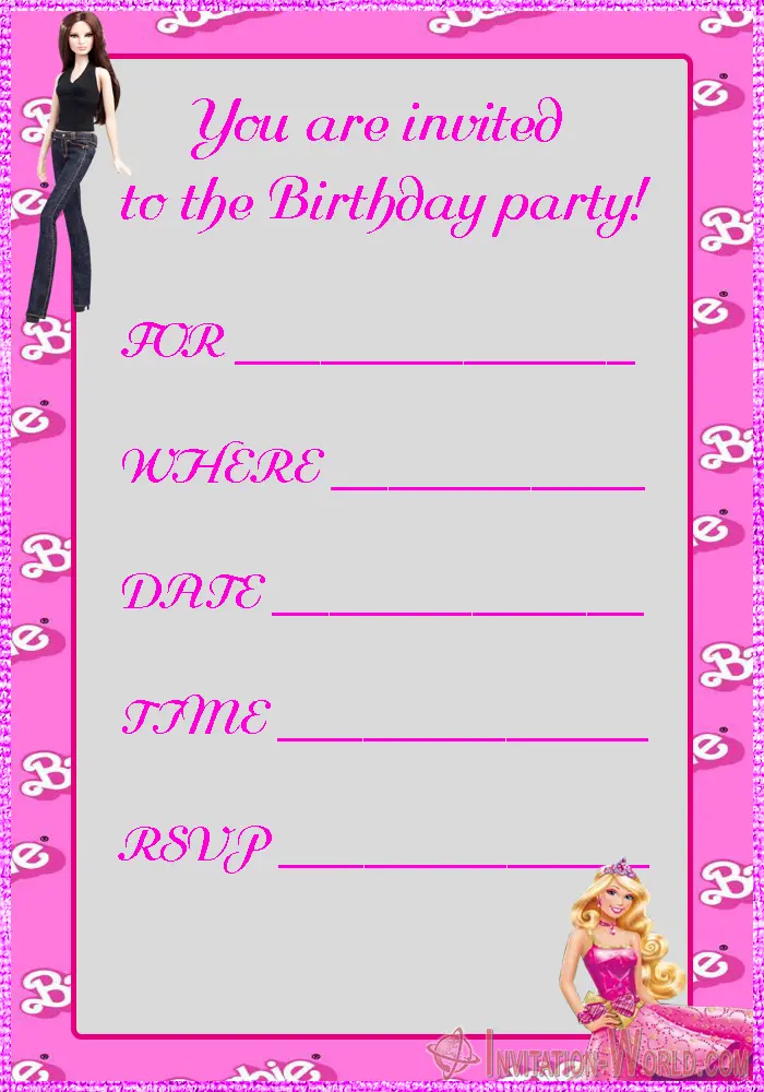 Free Printable Barbie Party Invitation Card - Free Printable Barbie Party Invitation Card