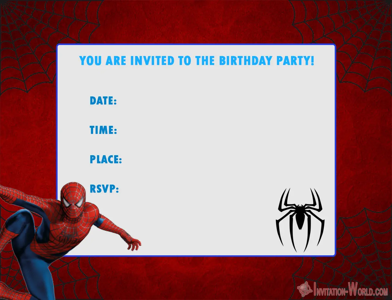 Printable Spiderman Party Invitation Template - Printable Spiderman Party Invitation Template