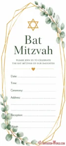 Botanical Green and Gold Bat Mitzvah Invitation Template