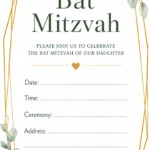 Botanical Green and Gold Bat Mitzvah Invitation Template