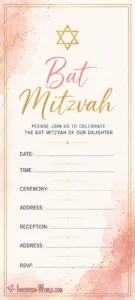 Elegant Blush and Gold Bat Mitzvah Invitation Template