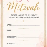 Elegant Blush and Gold Bat Mitzvah Invitation Template