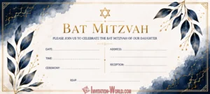 Elegant Navy and Gold Bat Mitzvah Invitation Template