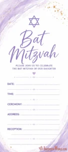 Lavender Watercolor Bat Mitzvah Invitation Template