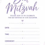 Lavender Watercolor Bat Mitzvah Invitation Template