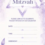 Purple Star of David Bat Mitzvah Invitation Template